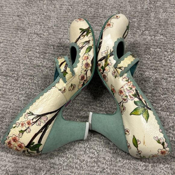 Irregular Choice Heels Womens US 7 Floral EU38 Maryjane’s Leather Cream Shoes - Picture 8 of 13
